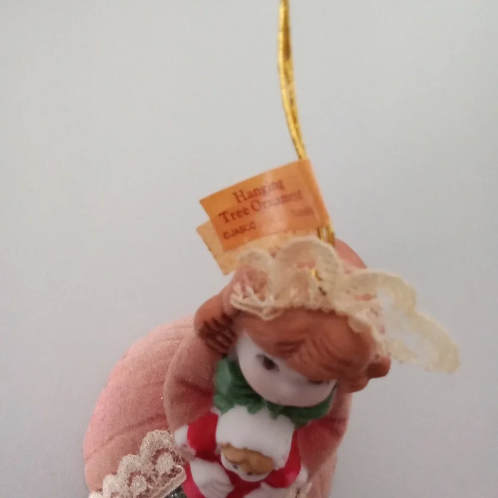 Vintage Jasco Lil Chimers Heirloom Doll Porcelain Bell Ornament Pink Girl Doll